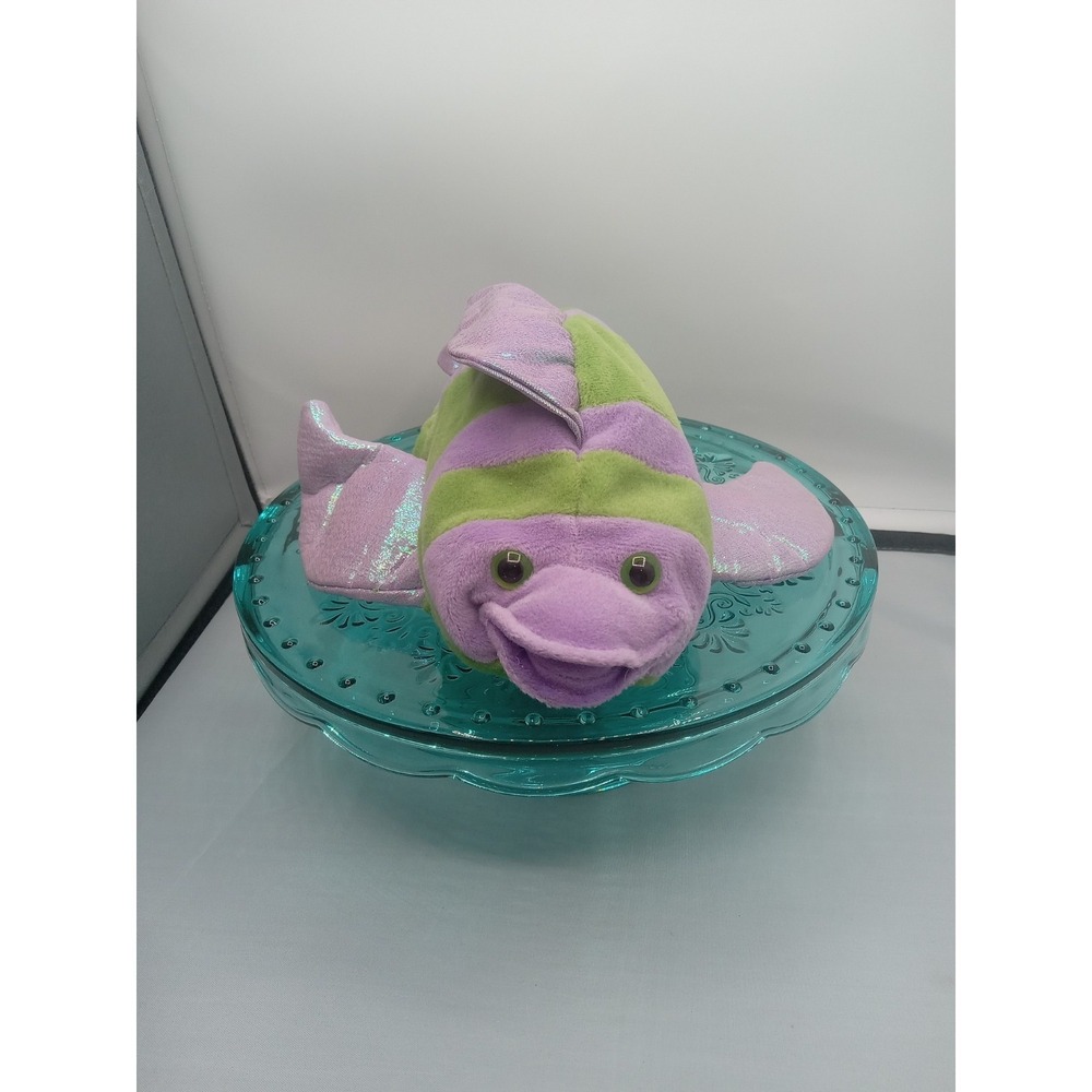CALTOY‎  Sparkle Purple Green Striped Fish Hand Puppet Plush 10"